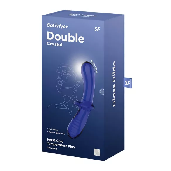 Satisfyer Double Crystal - dildo doppia estremità - vetro blu