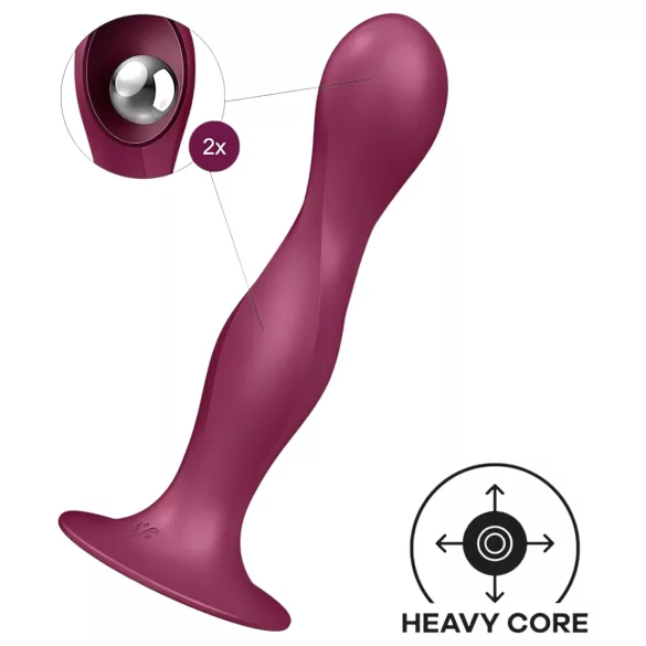 Satisfyer Double Ball-R - dildo con ventosa e peso - silicone rosso