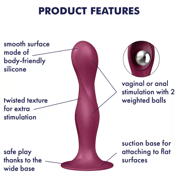 Satisfyer Double Ball-R - dildo con ventosa e peso - silicone rosso