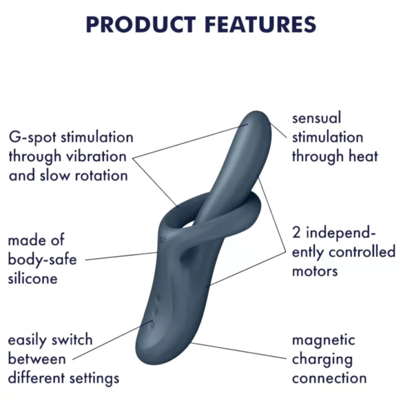 Satisfyer Heat Flex 4 - vibratore rabbit riscaldante - silicone grigio