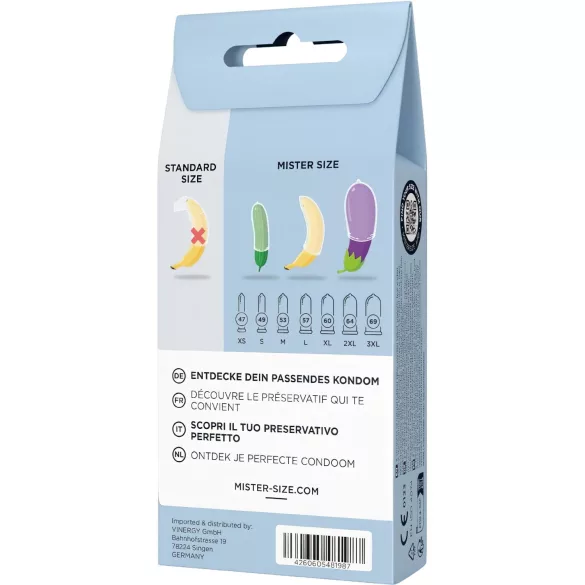 Mister Size Test-Set - confezione di prova di preservativi con metro di misurazione (3 pz)