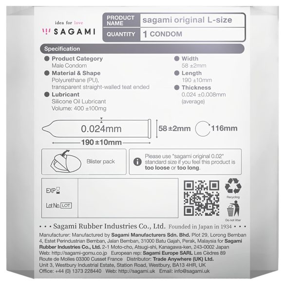 Sagami Original 0,02 L - Preservativo - 58mm (1pz)