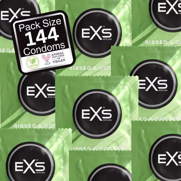 EXS - preservativi stimolanti a coste e puntinati - lattice - 144 pezzi