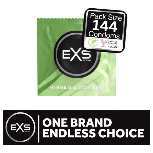 EXS - preservativi stimolanti a coste e puntinati - lattice - 144 pezzi