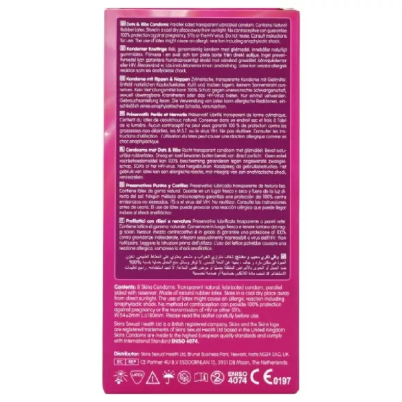 Skins - preservativo stimolante - nervato e puntinato - confezione da 8