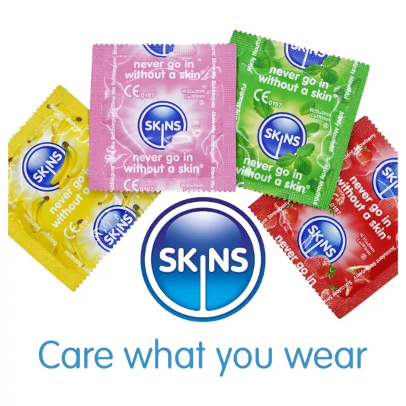 Skins - preservativi aromatizzati - menta, gomma da masticare, banana, fragola (4 pz)
