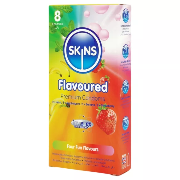 Skins - preservativi aromatizzati - menta, chewing gum, banana, fragola (8 pz)