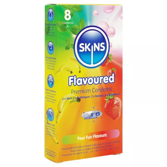 Skins - preservativi aromatizzati - menta, chewing gum, banana, fragola (8 pz)