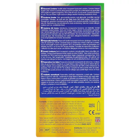Skins - preservativi aromatizzati - menta, gomma da masticare, banana, fragola (16 pz)