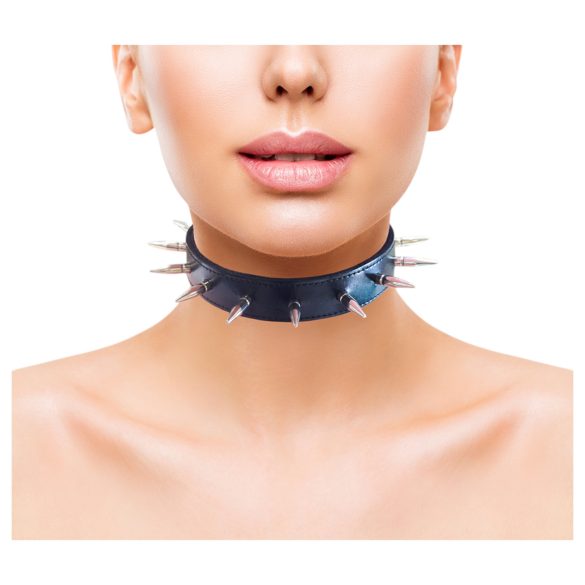 Rouge - collare borchiato in vera pelle (nero)