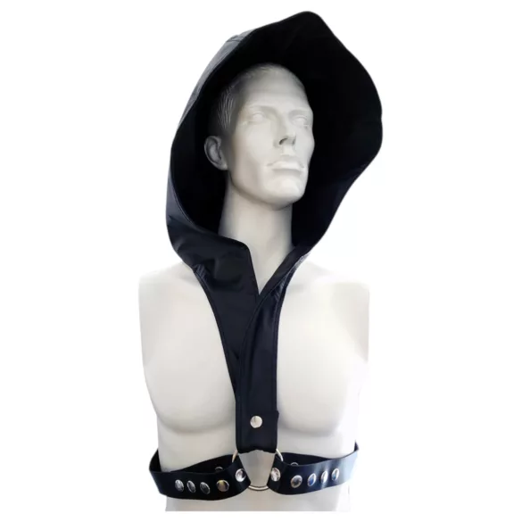 Rouge - Imbracatura BDSM con cappuccio in pelle sintetica premium (nera)
