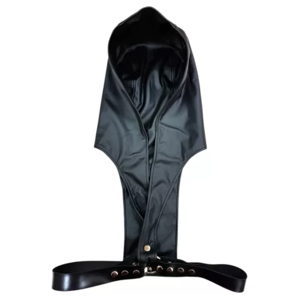 Rouge - Imbracatura BDSM con cappuccio in pelle sintetica premium (nera)