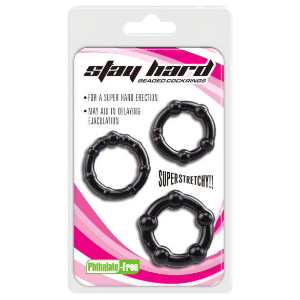 Set Stay Hard - Anelli pene neri (3 pezzi)
