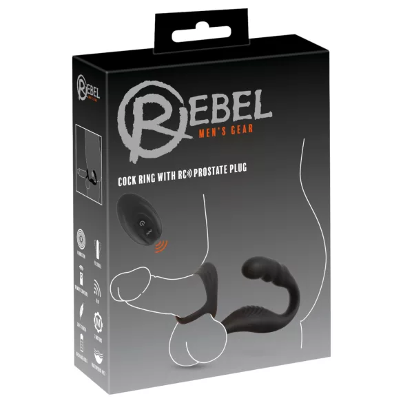 Rebel - vibratore prostatico con anello pene e testicoli - nero