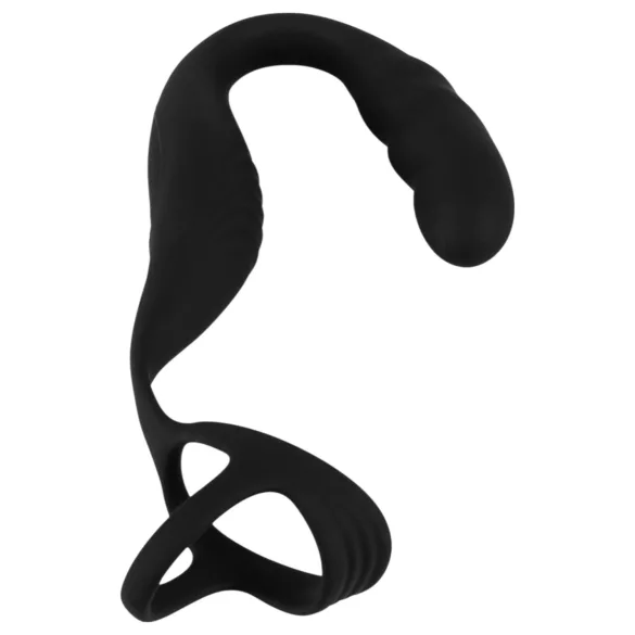 Rebel - vibratore prostatico con anello pene e testicoli - nero