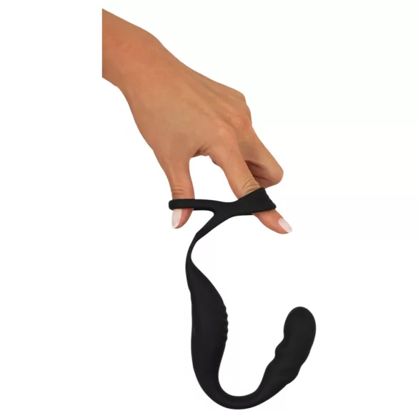 Rebel - vibratore prostatico con anello pene e testicoli - nero