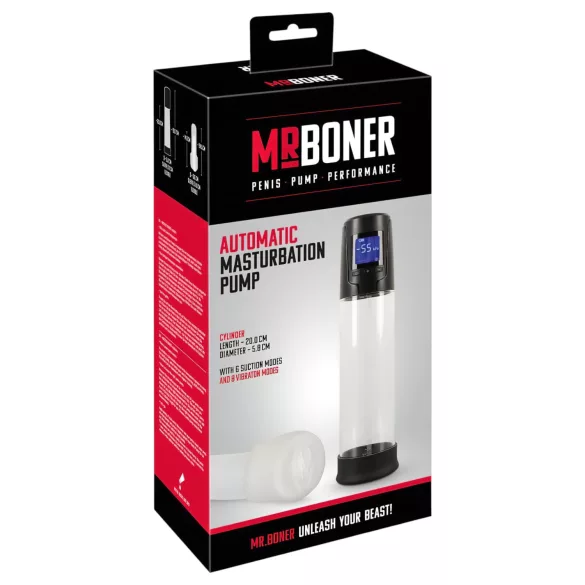 Mister Boner - pompa per pene automatica ricaricabile (nera‑trasparente)