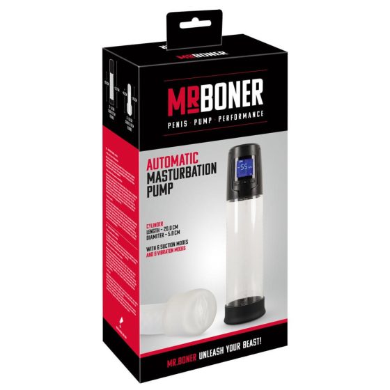 Pompa per Pene Automatica con Batteria Ricaricabile Mister Boner (Nero-Trasparente)