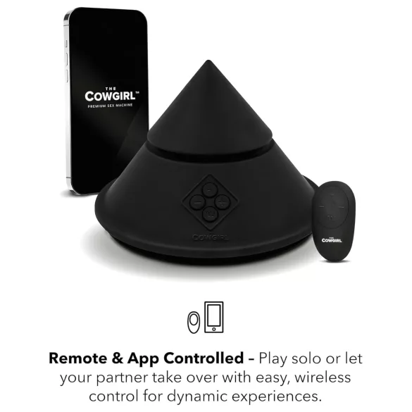 The Cowgirl Cone - macchina del sesso premium controllata tramite app - con 2 accessori intercambiabili, 20 modalità di vibrazione (nero)