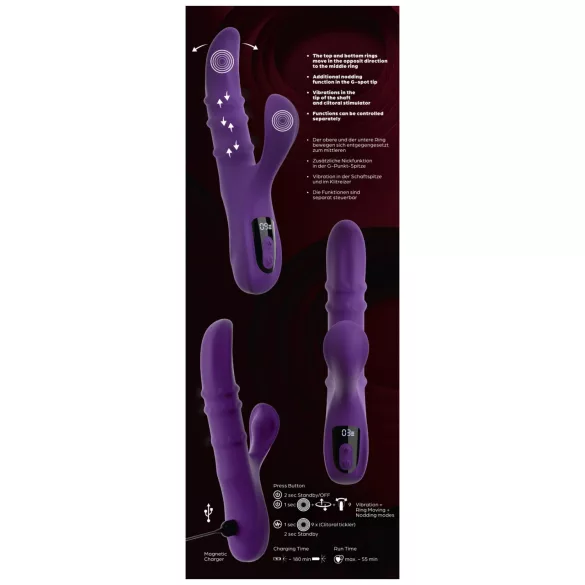 You2Toys - vibratore con braccio per la stimolazione clitoridea oscillante e anello mobile (viola)