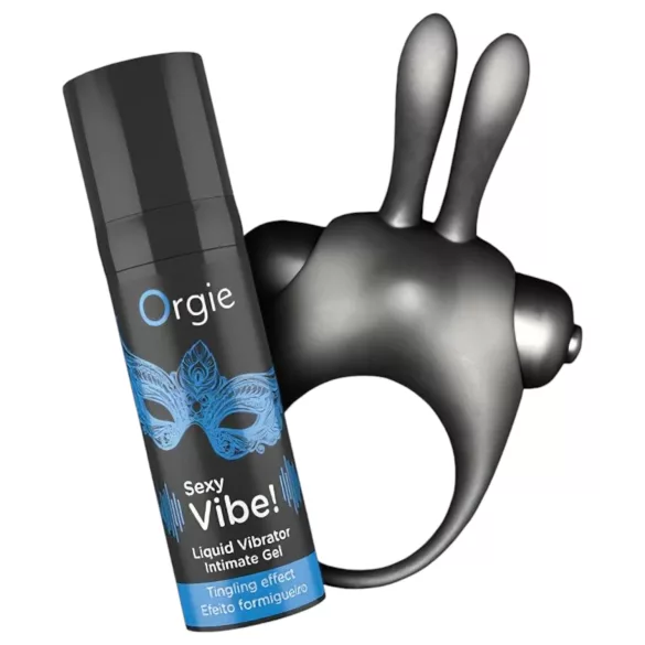 Orgie Bunny - anello fallico vibrante set - nero