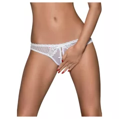   Obsessive - tanga donna aperto con fiocco e motivo floreale - bianco - L/XL