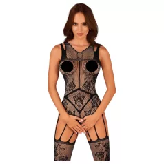   Obsessive - body in rete aperto con motivo floreale - nero - taglia S-L