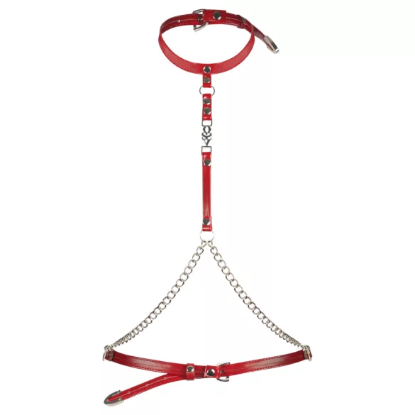 Obsessive Inferro - body harness effetto pelle con catene - rosso
