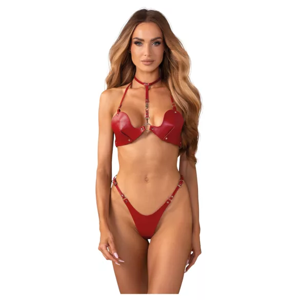 Obsessive Inferro - set reggiseno con cinturini effetto pelle - rosso