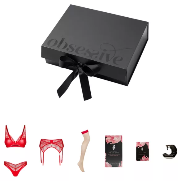 Obsessive - Set lingerie donna - cofanetto regalo 6 pezzi - rosso - L/XL