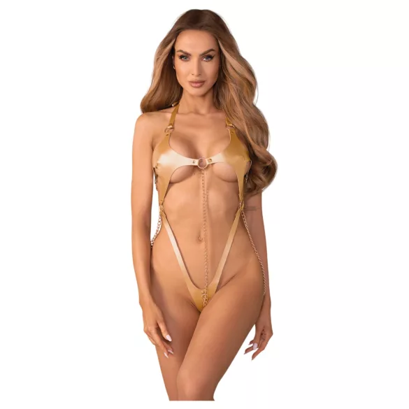 Obsessive Anyya - body con spalline a catena effetto pelle (oro)