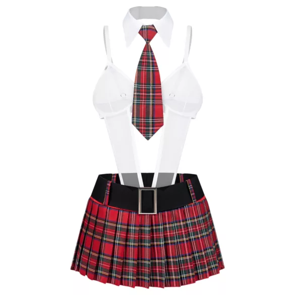 Ragazza universitaria ossessiva - costume da studentessa in cinque pezzi (rosso)