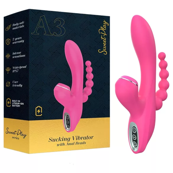 Erospace Sweet Play - vibratore punto G con sonda anale e aspirazione (rosa)