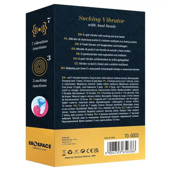 Erospace Sweet Play - vibratore punto G con sonda anale e aspirazione (rosa)