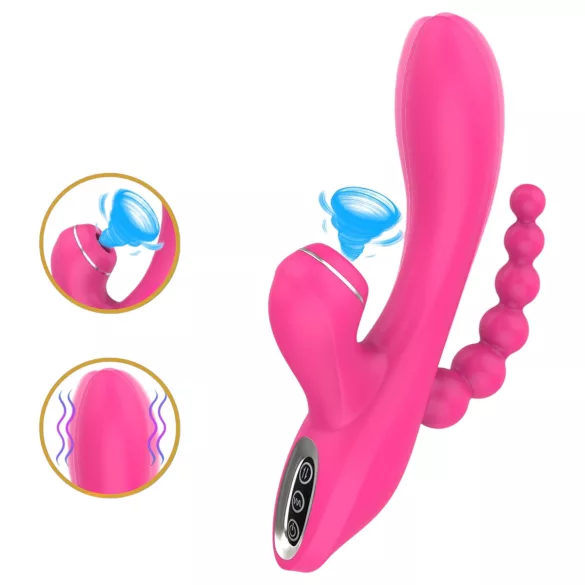 Erospace Sweet Play - vibratore punto G con sonda anale e aspirazione (rosa)