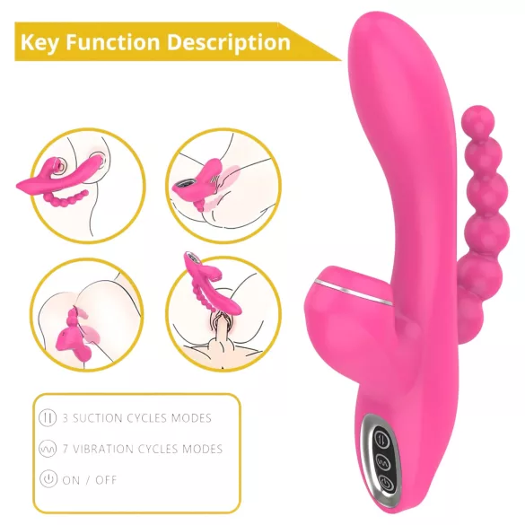 Erospace Sweet Play - vibratore punto G con sonda anale e aspirazione (rosa)