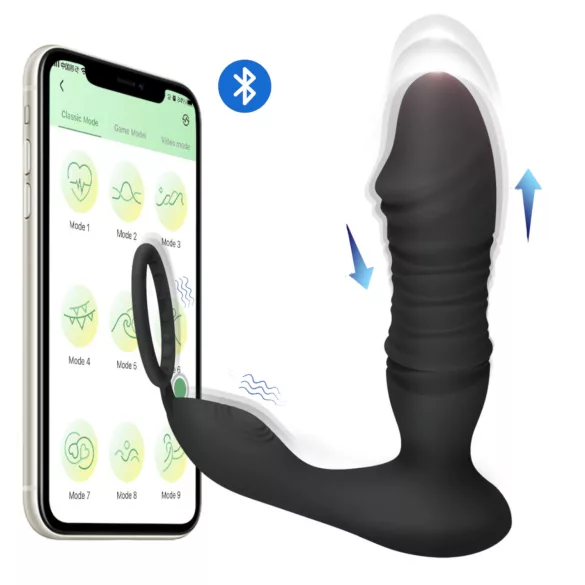 Erospace Men's Play - vibratore anale a spinta controllato tramite app (nero)