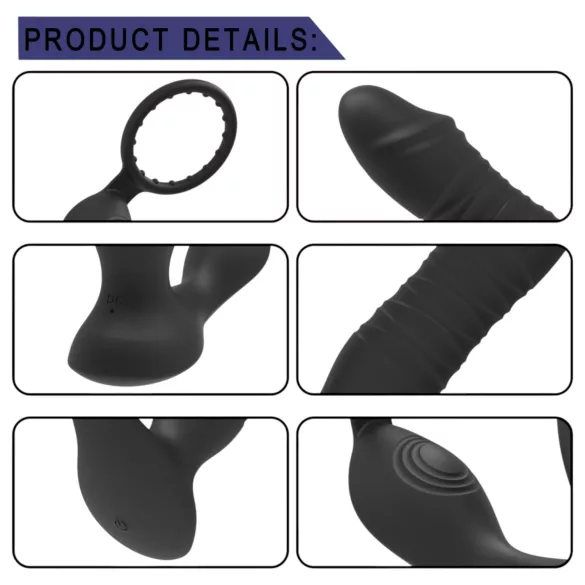 Erospace Men's Play - vibratore anale a spinta controllato tramite app (nero)