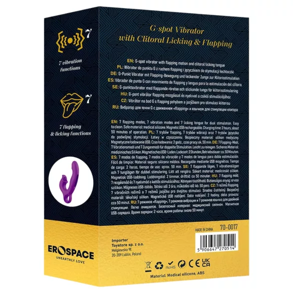 Erospace Sweet Play - vibratore con leccalingua per il clitoride e per il punto G oscillante (viola)
