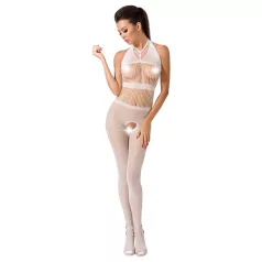   Passion BS048 - catsuit rete aperta con scollo allacciato - bianco - S-L