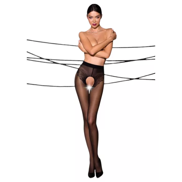 Passion Ti Open 006 - calze autoreggenti aperte decorate - nero