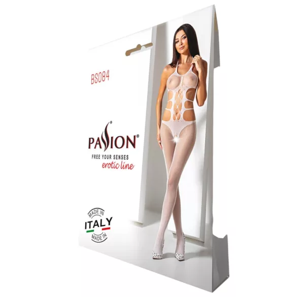 Passion BS084 - body intero con lacci e top - bianco (S-L)