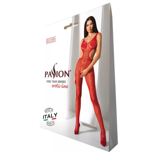 Passion BS085 - tuta rossa aperta con motivo a mosaico (S-L)
