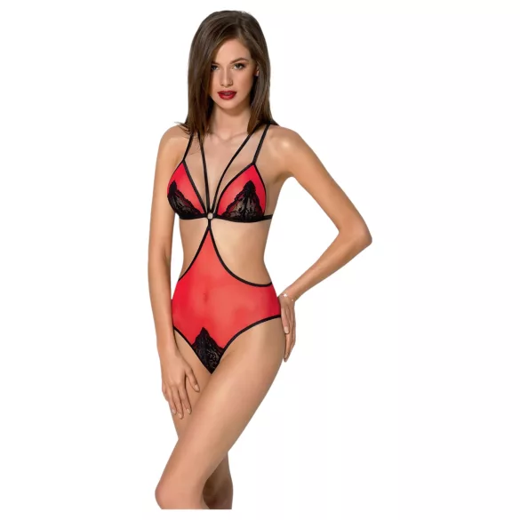 Passione Peonia - body rosso con taglio laterale