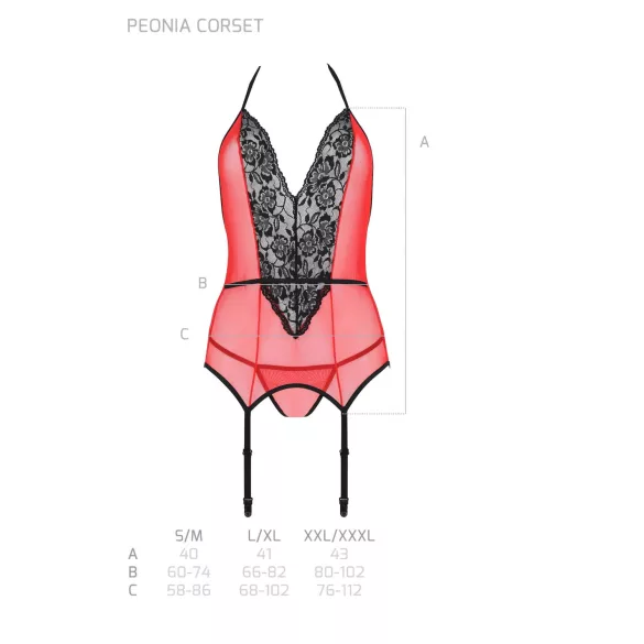 Passion Peonia - completo intimo con reggiseno e perizoma - rosso