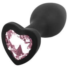   Sunfo - plug anale in silicone con pietra a cuore (nero-rosa)