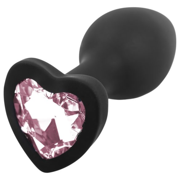 Sunfo - Plug Anale in Silicone con Gemma a Cuore (Nero-Rosa)