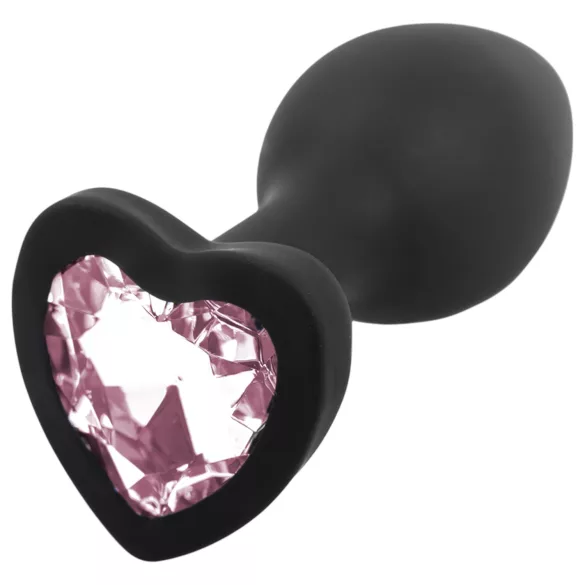 Sunfo - plug anale in silicone con pietra a cuore - nero e rosa