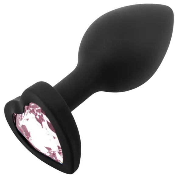 Sunfo - plug anale in silicone con pietra a cuore - nero e rosa