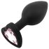 Sunfo - Plug Anale in Silicone con Gemma a Cuore (Nero-Rosa)